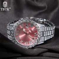 tbtk mens watch big pink purple blue dial iced out quartz clock luxury rhinestone business waterproof wrist watches