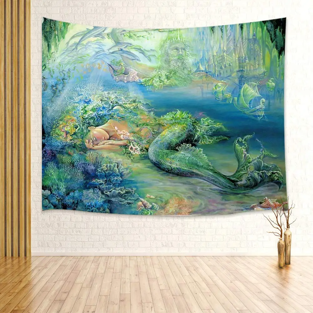 

Underwater World and Sleeping Mermaid with Dolphin Polyester Fabric Wall Tapestry
