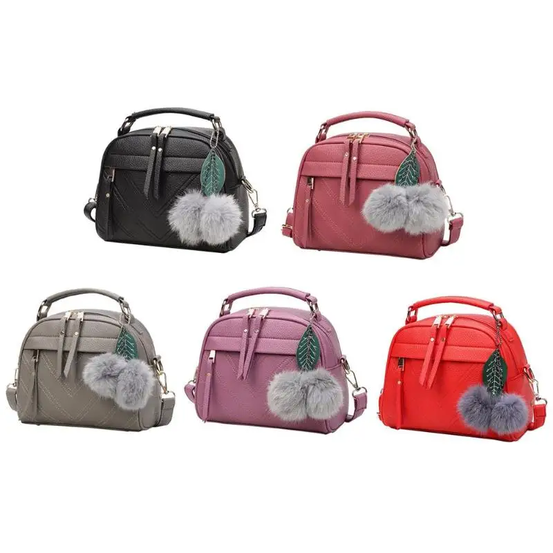 

PU Leather Handbag For Women Girl Fashion Messenger Bags With Ball Toy Bolsa Female Shoulder Bags Ladies Party Handbags
