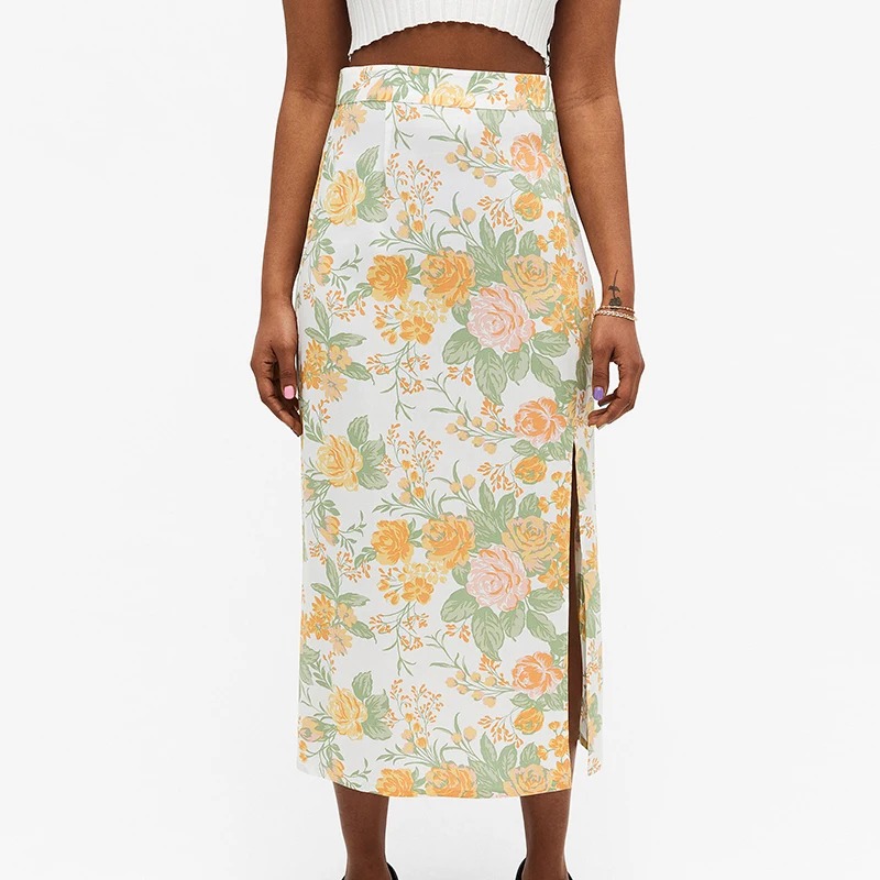 

CuteNOVA Traf Flowered Print Skirt Beach Slim High Split Long Pencil Skirts Bohemian Basic Models Summer Women's Dress 2021