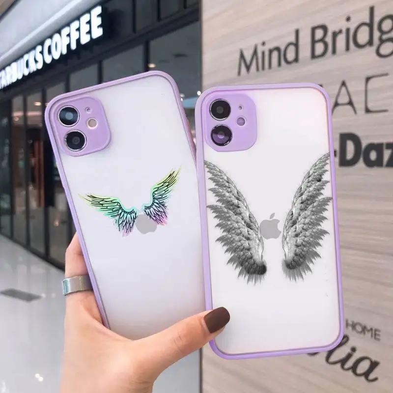 

Angel colourful wings feather black Phone Case Matte Transparent for iPhone 7 8 11 12 s mini pro X XS XR MAX Plus cover funda
