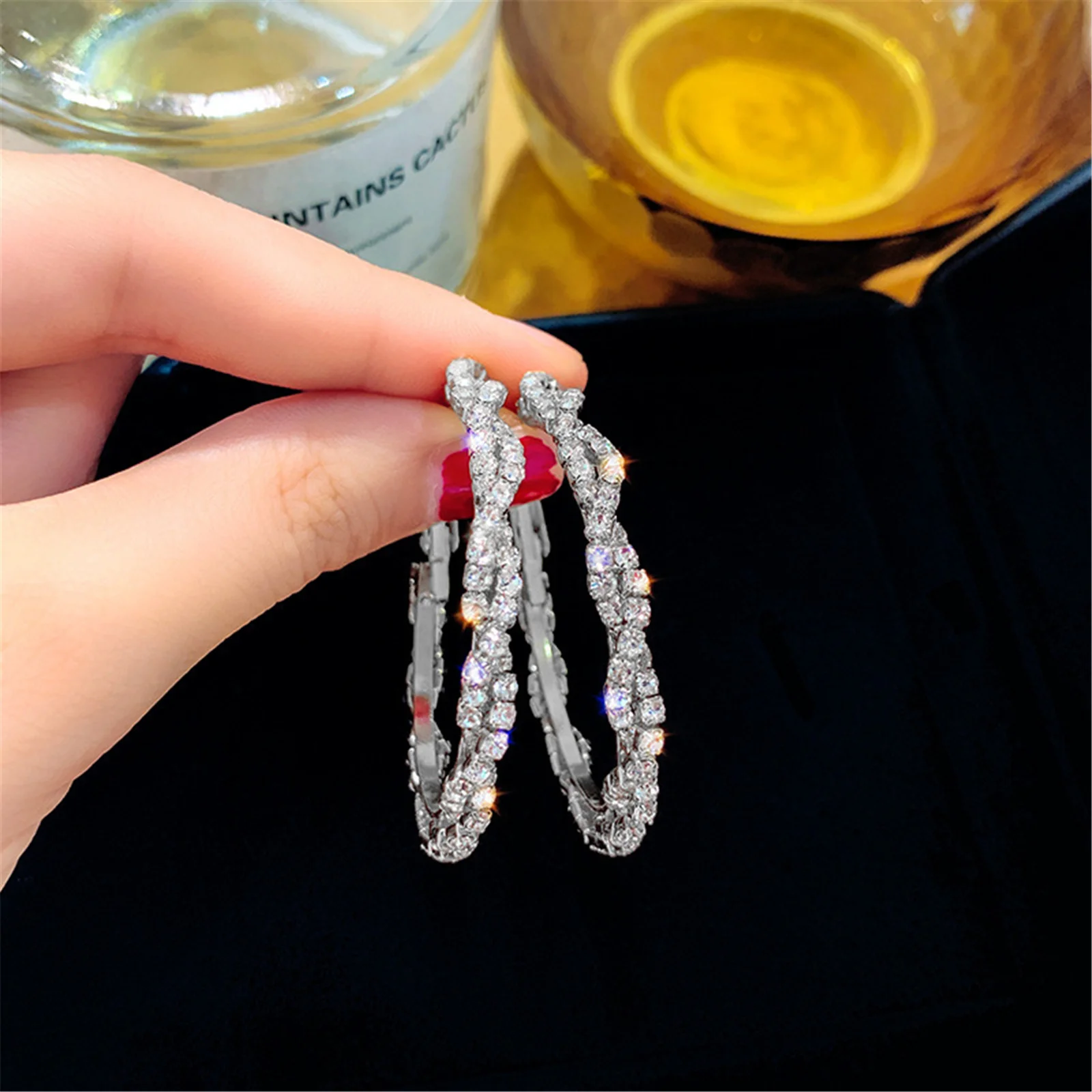 

Earring for Women Girls Hypoallergenic Jewelry for Sensitive Ears Large Big Hoop Earrings 45mm Shiny Rhinestone Circle Earring