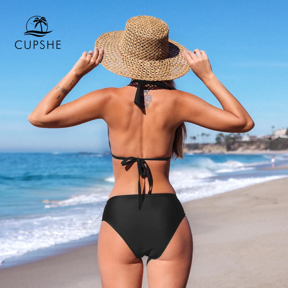 CUPSHE бикини купальник и накидка юбка наборы для женщин сексуальный черный на
