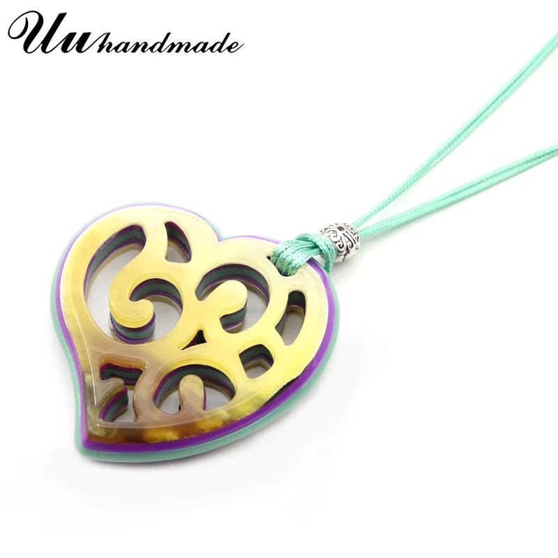 Готическое акриловое сердце кожаная цепочка ожерелье кулон богемные колье