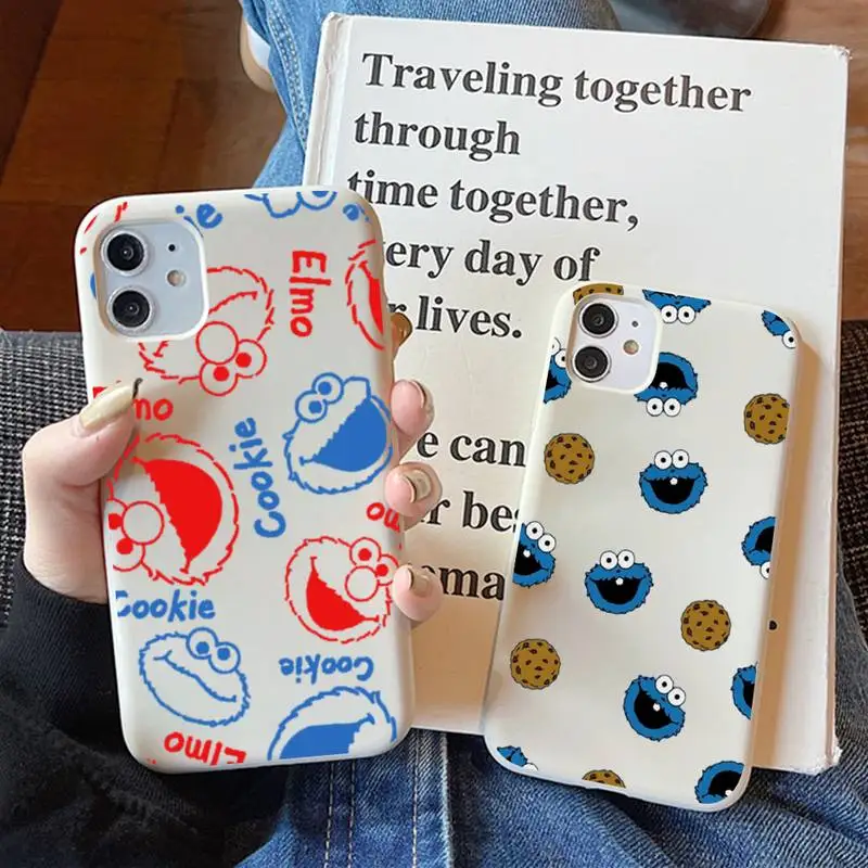 

INS Sesame Street Cookie Phone Case Solid Color Soft Cover for iphone 13 11 Pro Max X XS Max XR 7 8 6 6S Plus Fundas