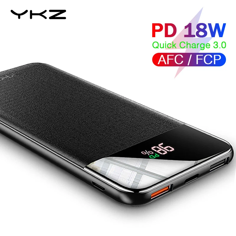YKZ QC 3 0 Power Bank 10000 мАч светодиодный внешний зарядный аккумулятор повербанк PD кабель