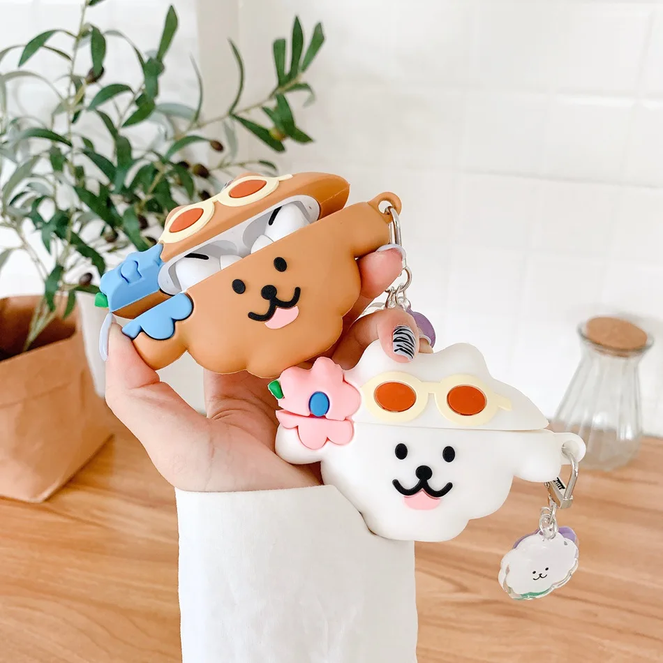 

Cute Earphone Case For AirPods Pro Case Cute 3D Cartoon Dog Headset Case For AirPods 3 Silicone Headphone Cover with Keychain