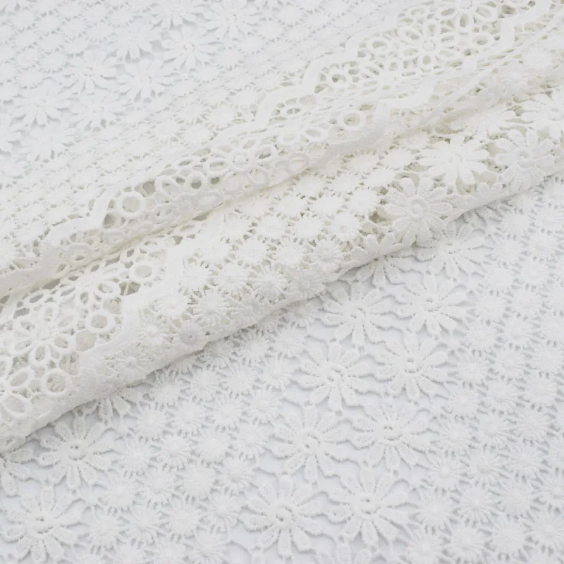 Белая вышитая Водорастворимая кружевная ткань для летнего платья tissus au metre telas
