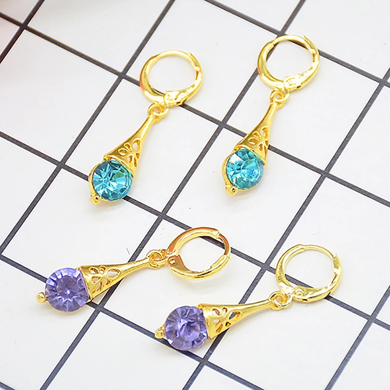 Модные женские круглые висячие серьги с кристаллами и Цирконом AAA желтое золото