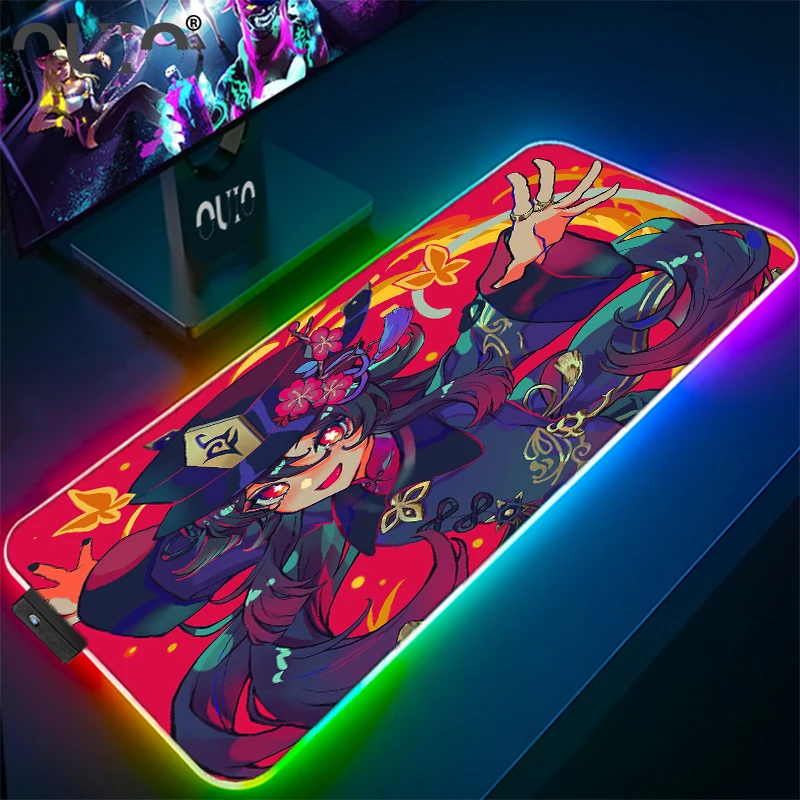 

RGB Gaming Mouse Pad Large LED Keyboard Pad Genshin Impact Mouse Pad Smooth Waterproof Non-slip Rubber Base 14 Lighting Modes
