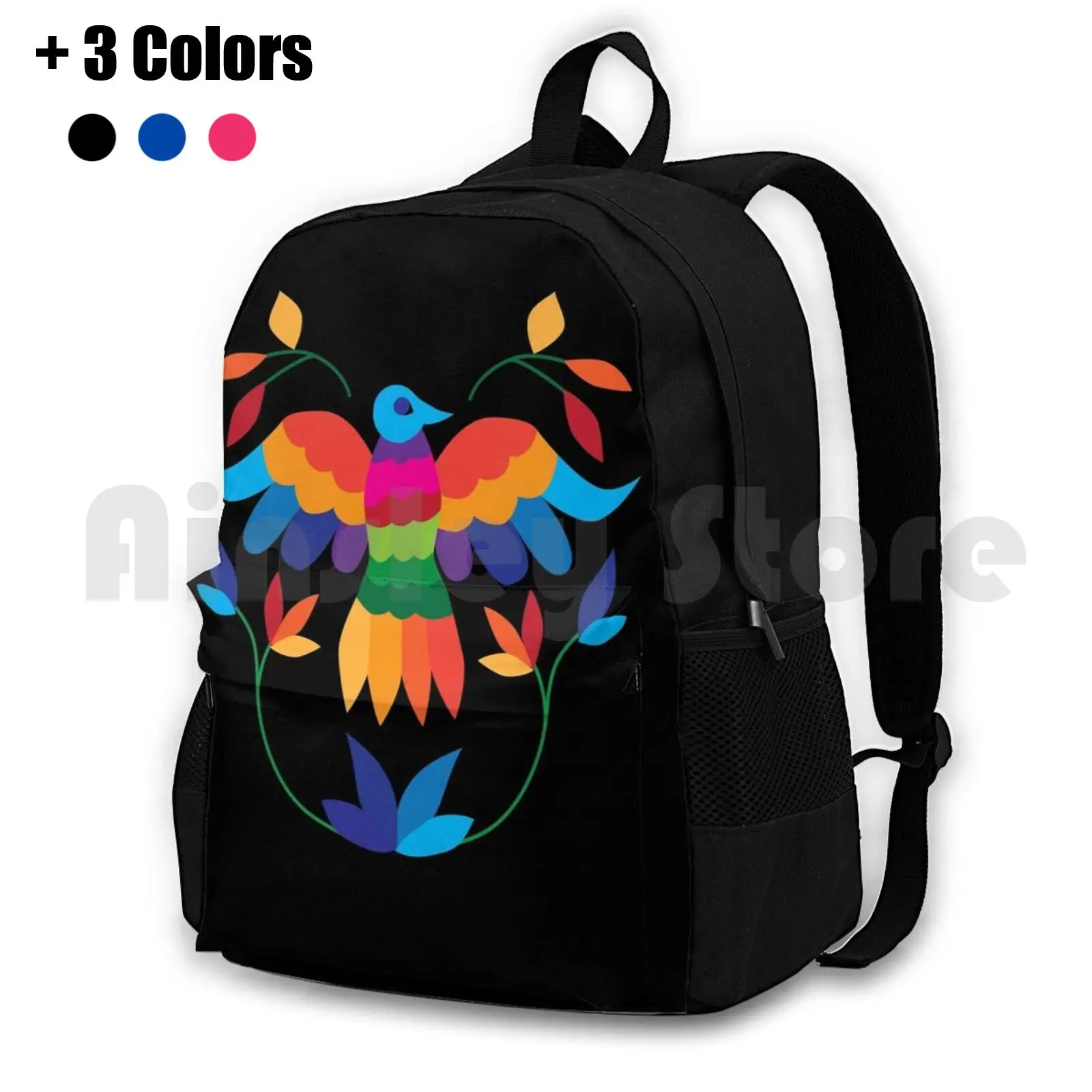 

Pajarito Otomi Outdoor Hiking Backpack Waterproof Camping Travel Otomi Mexico Mexican Flowers Pattern Colorful Culture Huichol