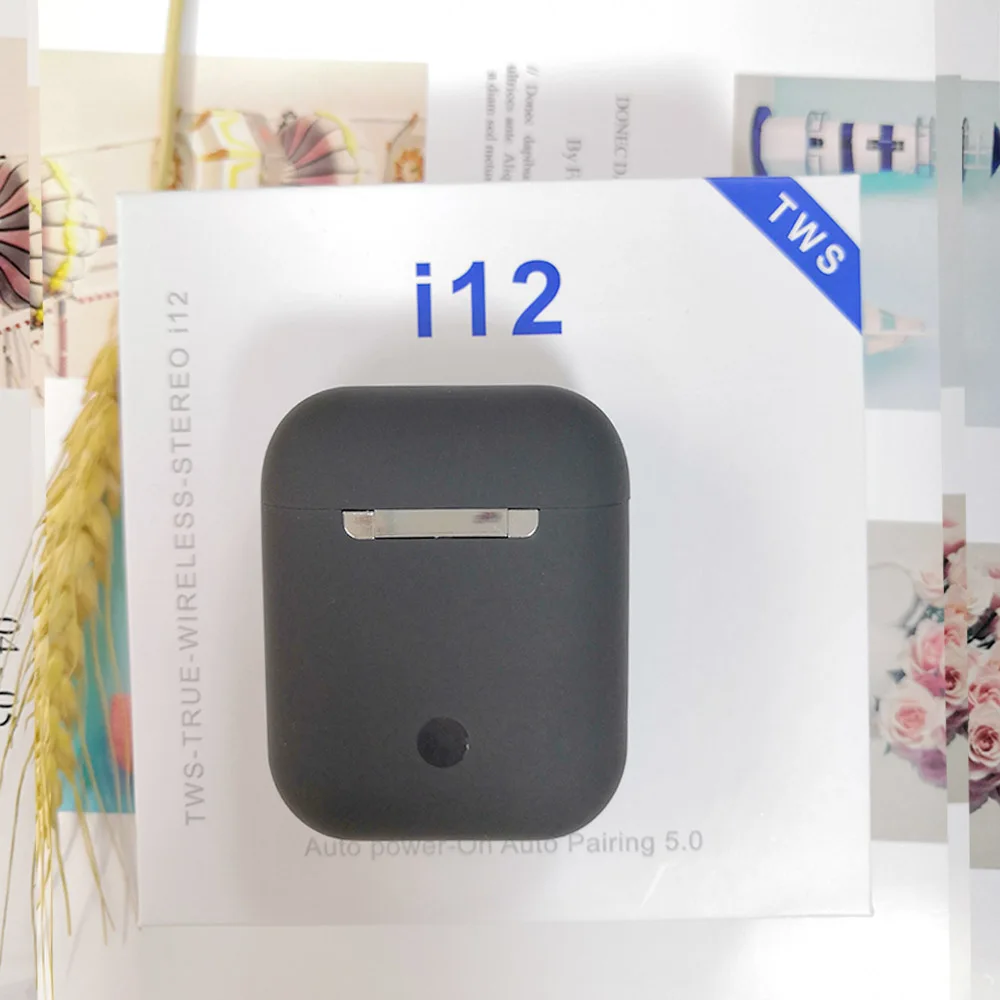 i12 c blakc box I12 TWS оригинальные матовые bluetooth Беспроводные наушники Bluetooth 5,0 Pop Up Touch Беспроводная гарнитура спортивные наушники - Цвет: i12 c blakc box