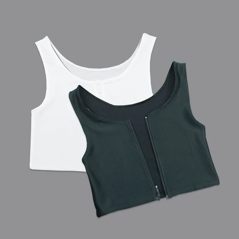 Corset Flat Breast Binder Zipper Short Corset Les bra Summer Comfortable Chest Binder Trans Vest S-3XL Crop Tops Bamboo Charcoal