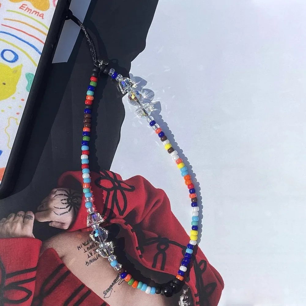 

2022 New Cellphone Chains For Cell Phone Case Mobile Phone Chain Stained Glass Rice BeadsCharm Strap Beaded Lanyard Hanging Cord