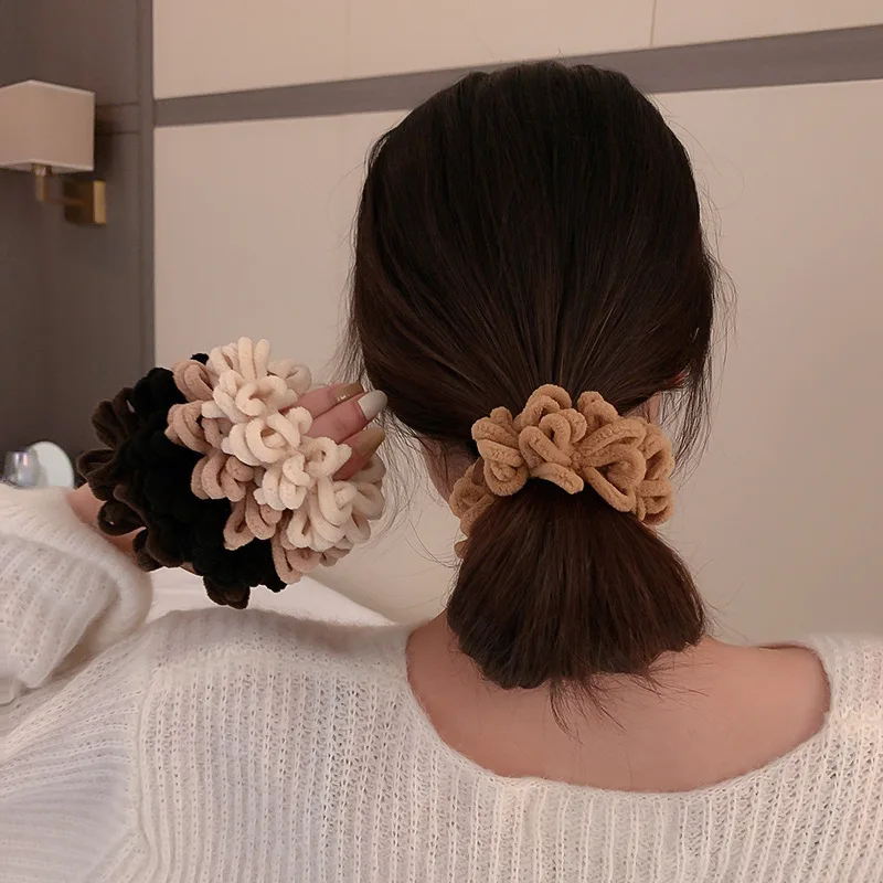 

1PC Pleated Plush Women Solid Color Rubber Band Ponytail Holder Gum Headwear Elastic Hair Bands Korean Girl Hair Accessories