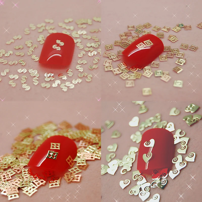

800PCS beauty gold brand logo design metal nail art decoration slice manicure nails decals foil 21 designs available