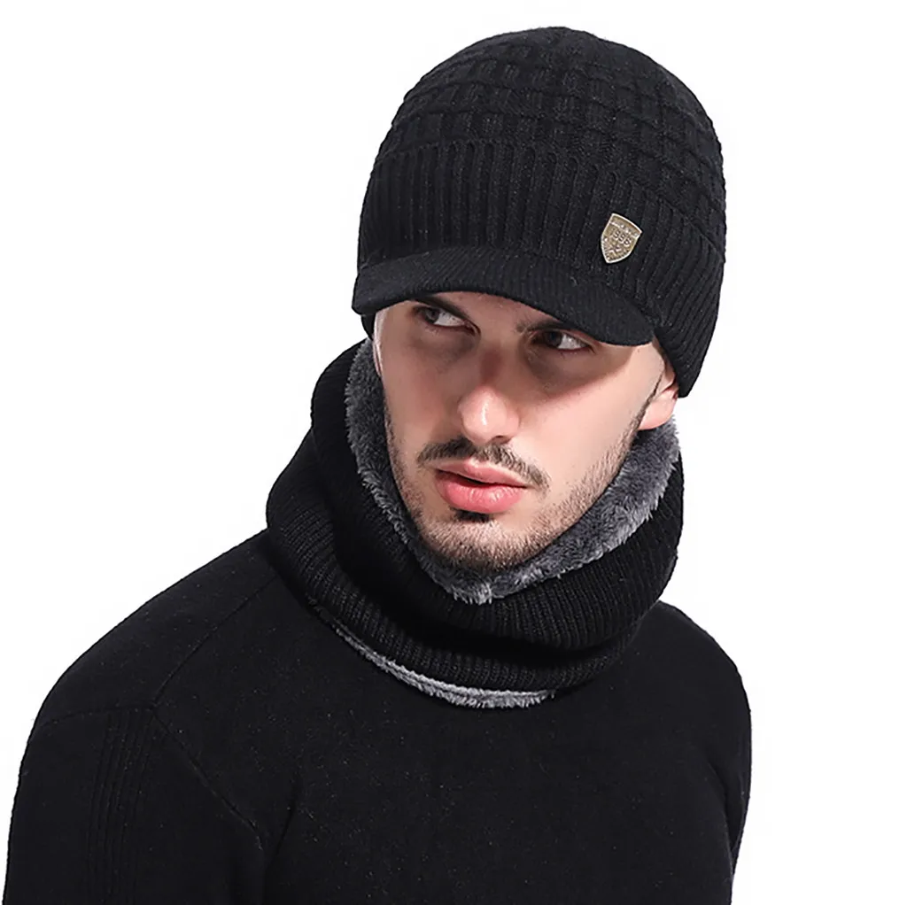 Новое поступление Мужская теплая шапка зимняя утолщенная и шарф двухсекционная