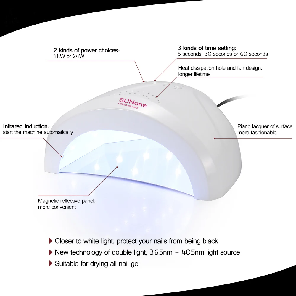 SUNone 24/48W для ногтей, УФ-лампа для Гель-лак для ногтей светодиодный лед светильники для маникюра сушильная машина для всех гель для ногтей для Полимеризации Гель-лака сушилка