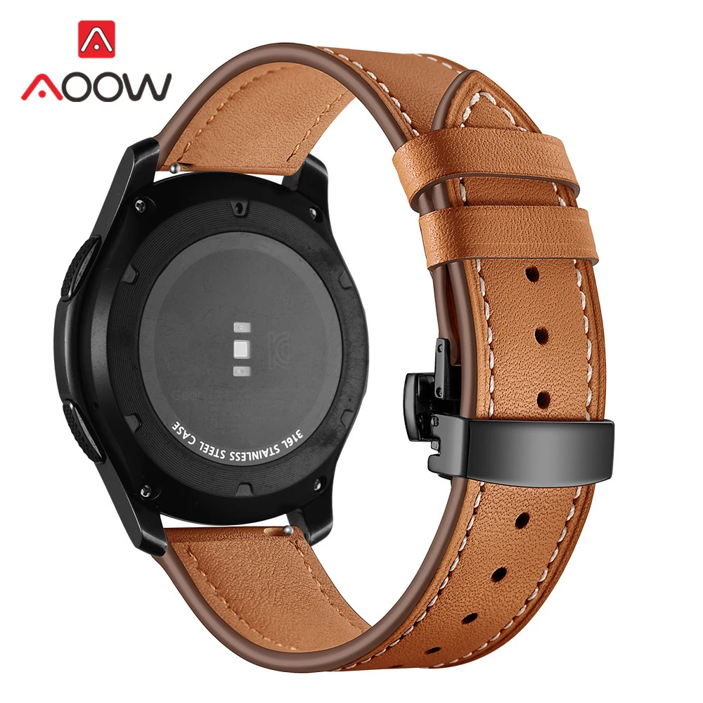 20 мм 22 мм ремешок из натуральной кожи для samsung Galaxy Watch Active 42 мм 46 мм Бабочка Пряжка браслет ремешок аксессуары