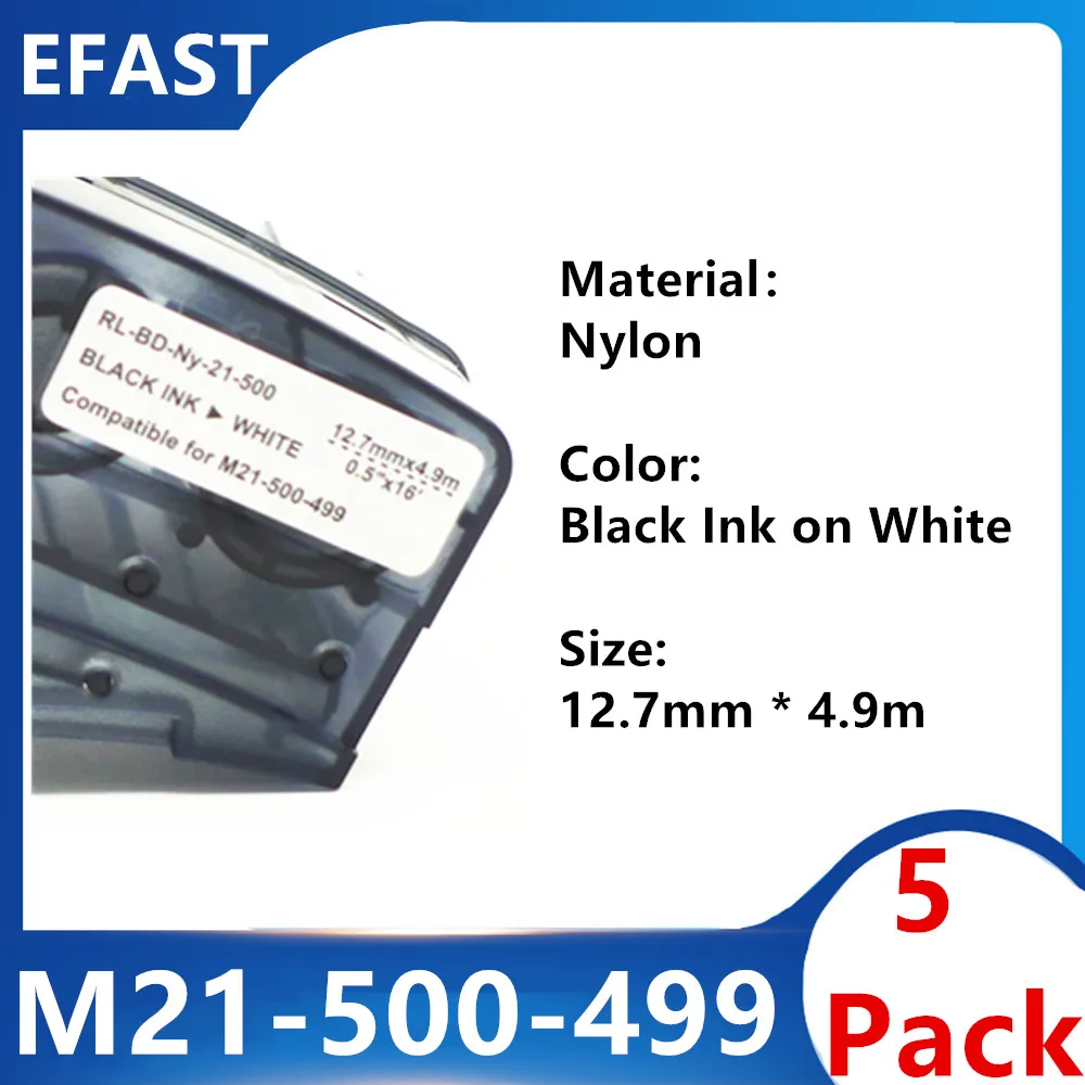 5 Pack M21 500 499 Nylon Label Ribbon For BMP21 PLUS bmp21 LAB Printer Tape Black On White M21-500-499 12.7mm * 4.9m | Компьютеры и