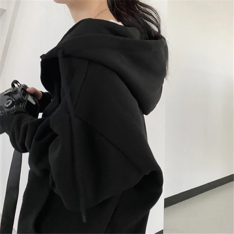 Winter Casual Streetwear Solid Loose Oversized hoodie Harajuku Soft cotton Warm Thin Zipper Y2K Women sweetshirts All-match Top