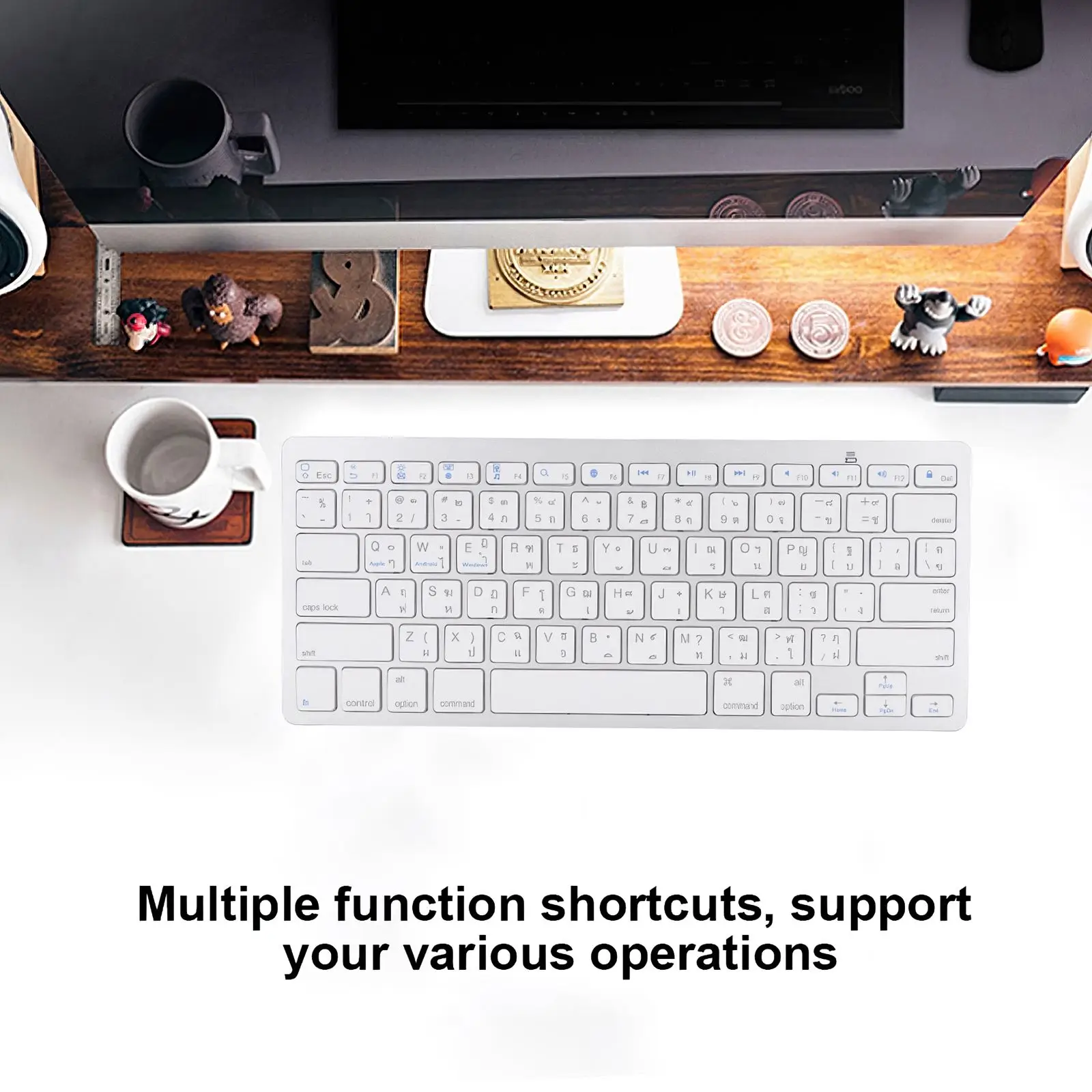 

Thai Wireless Keyboard Bluetooth 3.0 Battery Powered Cordless White Mini With 78 Keys Key Panel For IOS For Windows For Android
