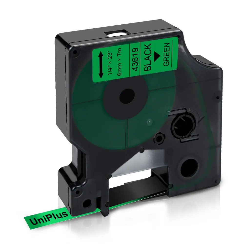 UniPlus совместим с Dymo D1 43619 этикетки черного и зеленого цвета ленты для этикеток