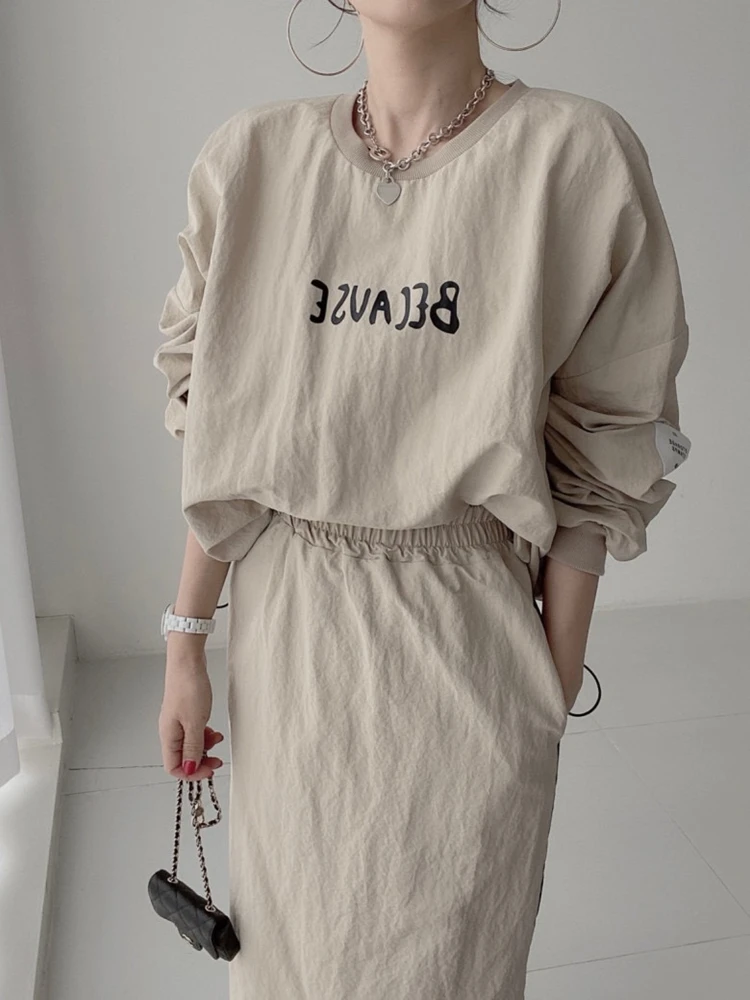 Spring Women Tracksuit Hoodies 2 Piece Sets Chic Pullover Loose Casual Sweatershirt &amp High Waist Split Skirt Suit |