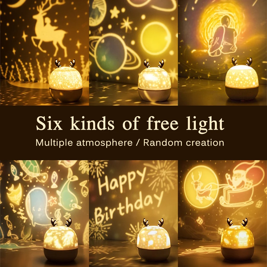 Проектор с оленем ночник динамиком BT заряжаемый звездное небо поворотная