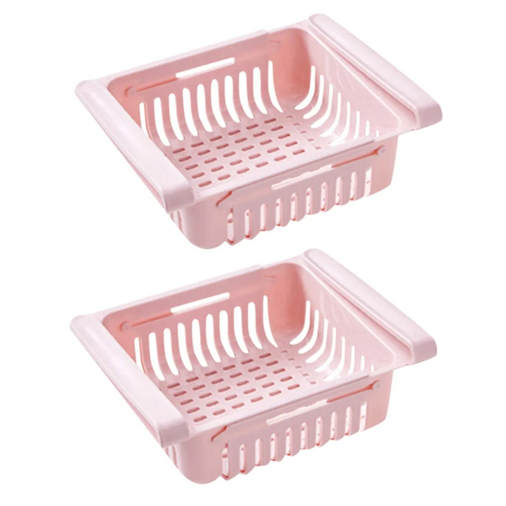

2Pcs Kitchen Organizer Adjustable Refrigerator Storage Rack Fridge Freezer Shelf Holder Pull-out Drawer Organiser Space Saver