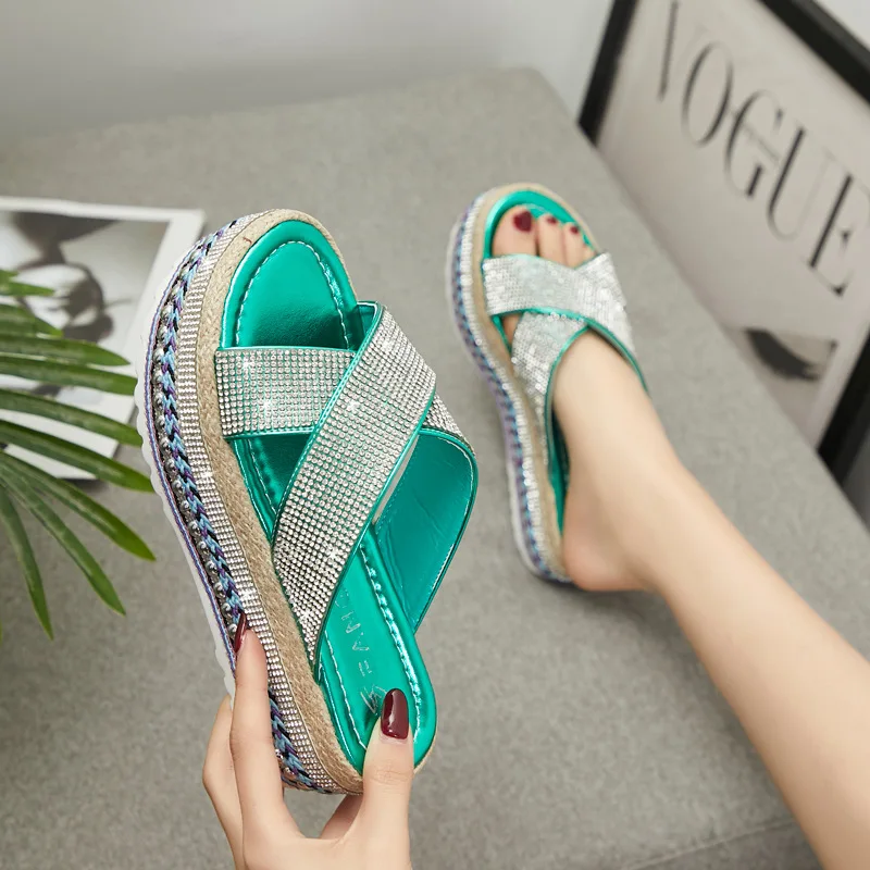 

High Platform Slippers Sandals 2021 Women Thick Sole Bling Sandalias Chunky Slides Summer Casual Beach Sandals Zapatillas Mujer