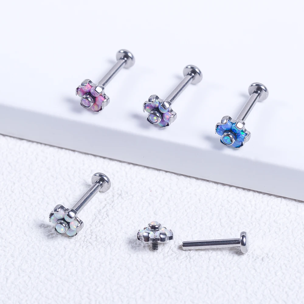 

G23 Ttianium Opal Cluster Flower Labret Lip Ring Helix Ear Cartilage Tragus Earring Labret Stud Body Piercing Jewelry 16G