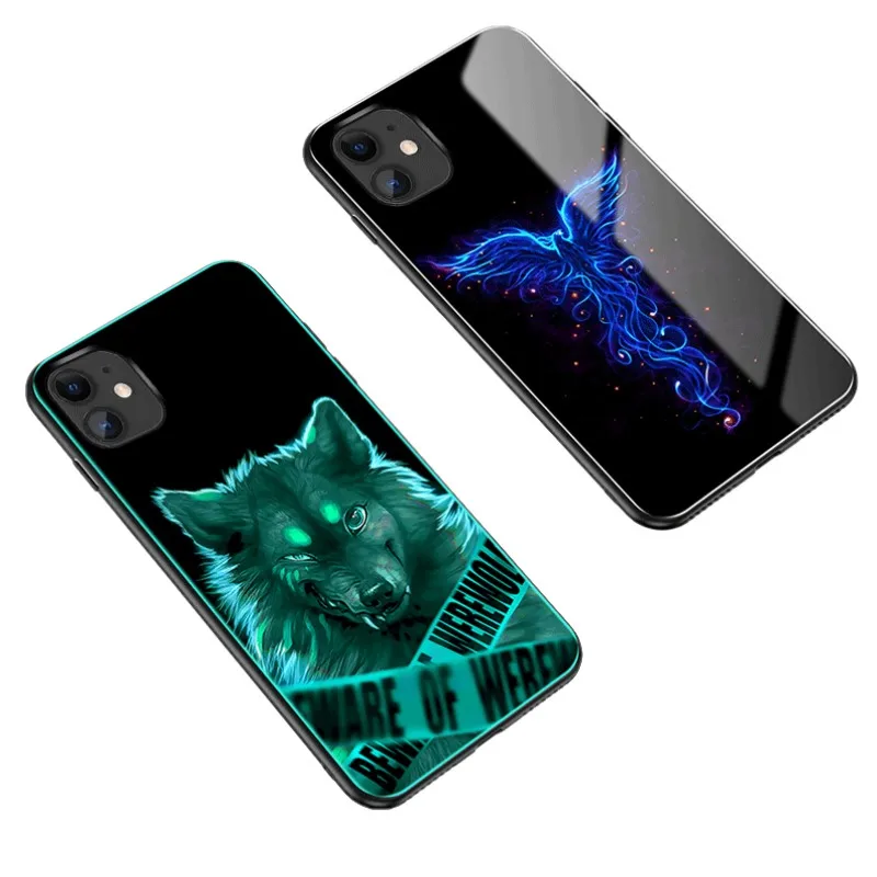 Чехол из закаленного стекла для Iphone 11 Pro XS Max XR X Чехол светящийся противоударный мультяшный чехол для Iphone 11 8 7 Plus 6 6s Plus чехол