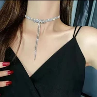 gorgeous rhinestone butterfly necklace women shiny crystal bow tassel chain temperament short choker girl statement jewelry