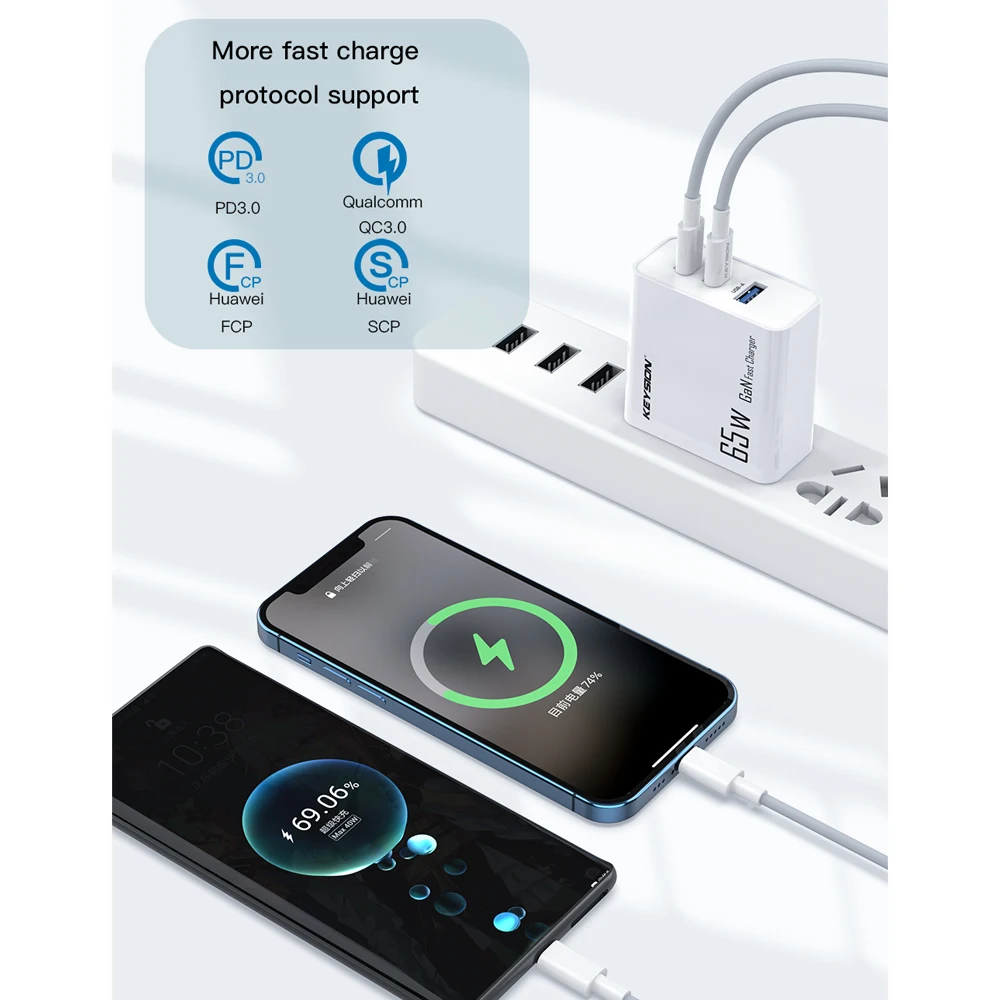 

KEYSION GaN 65W PD USB C Charger Quick Charge 4.0 QC3.0 USB-C Type C Fast USB Charging For iPhone 11 12 Pro Max iPad Macbook Air