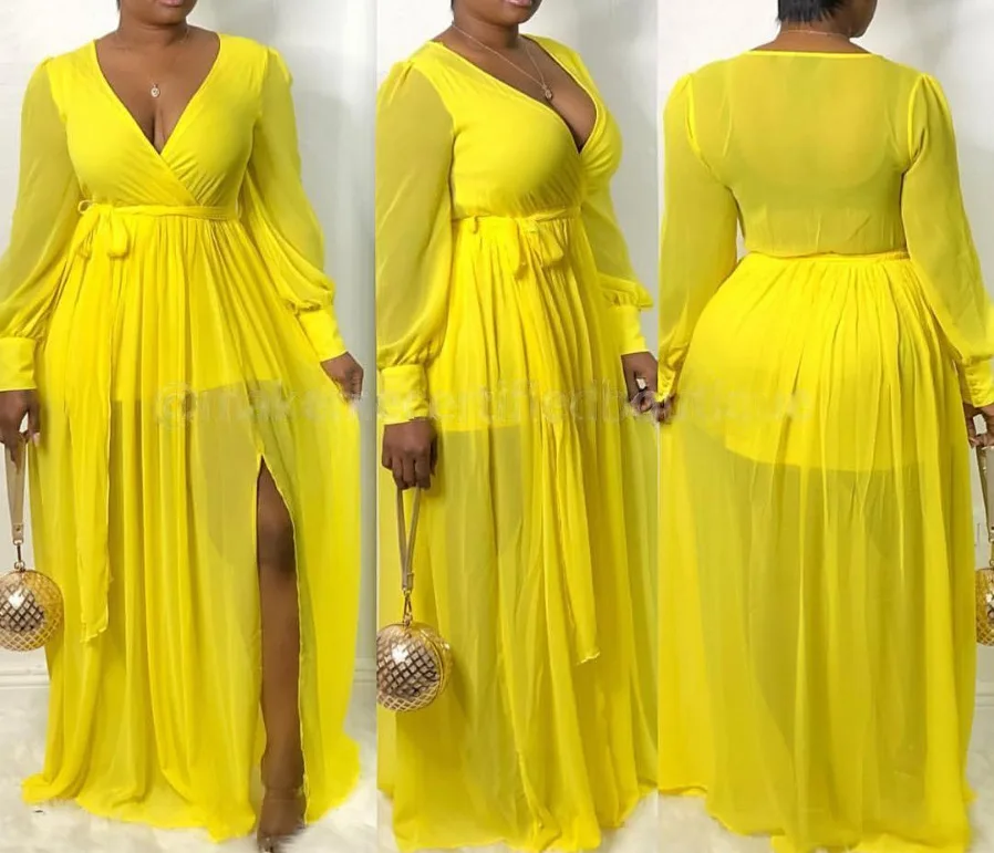 Женское платье макси однотонное шифоновое Пляжное с длинным рукавом|Женские