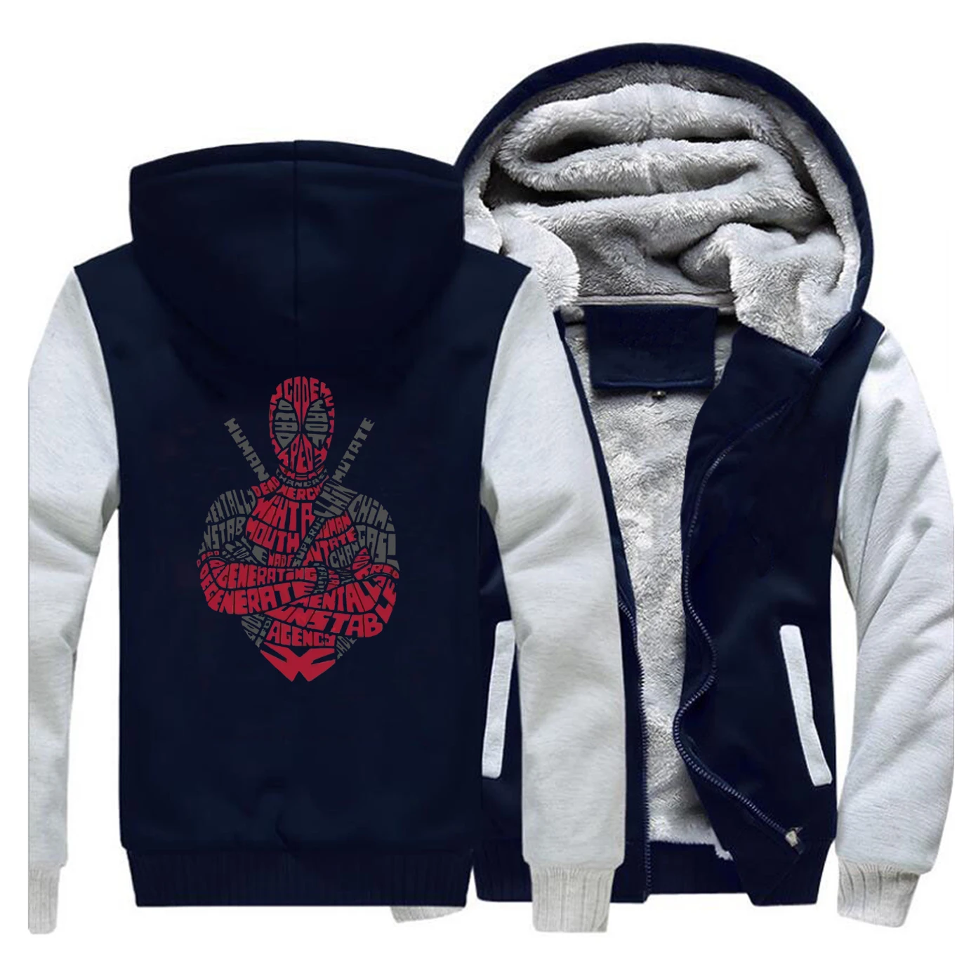 Gray Dark Blue Куртка смешной Дэдпул,, зимняя, толстая, с капюшоном, супергерой, мужские свитшоты, мужская, повседневная, флисовая, теплая, мужская, брендовая, уличная одежда - Цвет: Gray Dark Blue