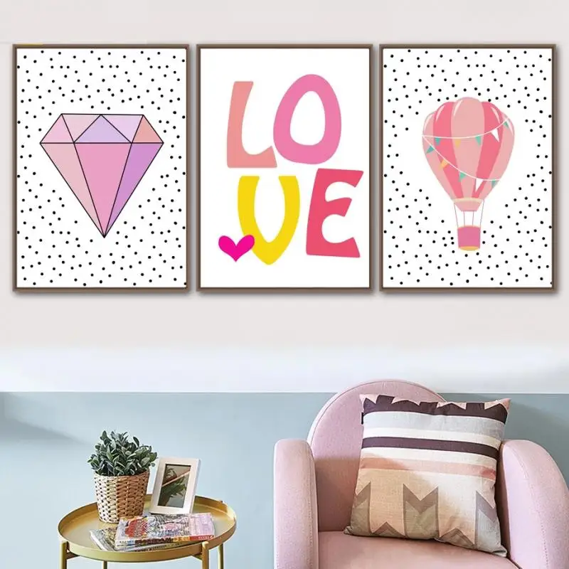 

Cartoon Canvas Painting Diamond Hot Air Balloon Love Quotes Nordic Posters and Prints Decorative Pictures Home Decor Wall Art