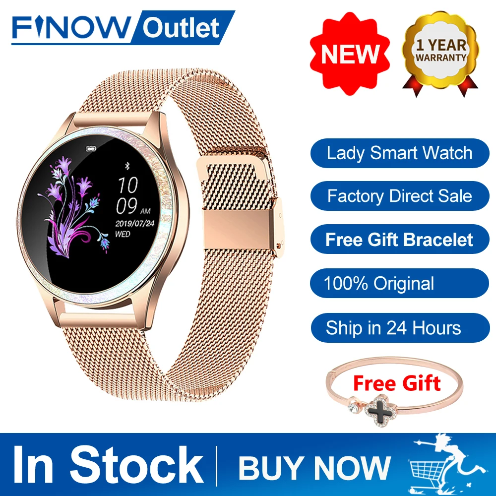 Finow KW20 Bluetooth Смарт часы для женщин полный Экран алмаз умные из сплава Heart Rate Monitor