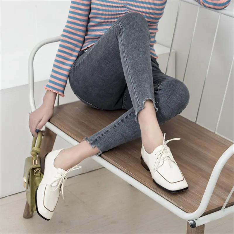 

MORAZORA 2021 High Quality Women Pumps Fashion Lace Up Ladies Casual Shoes Spring Autumn Black White Color Single Shoes