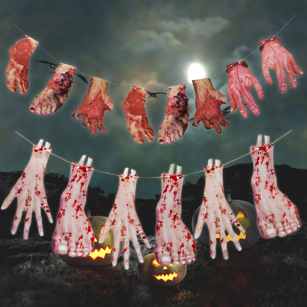 Wiszące krwawe ręce ramiona Halloween Horror rekwizyty Garland baner dekoracyjny 2