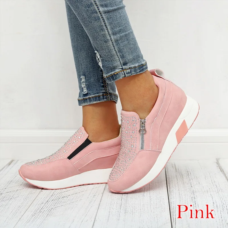 pink 2 Женские кроссовки из сетчатого материала на шнуровке; однотонная обувь на плоской платформе с закрытым носком; тканевая трикотажная обувь на танкетке; сезон весна-осень; женская обувь; zapatos de - Цвет: pink 2