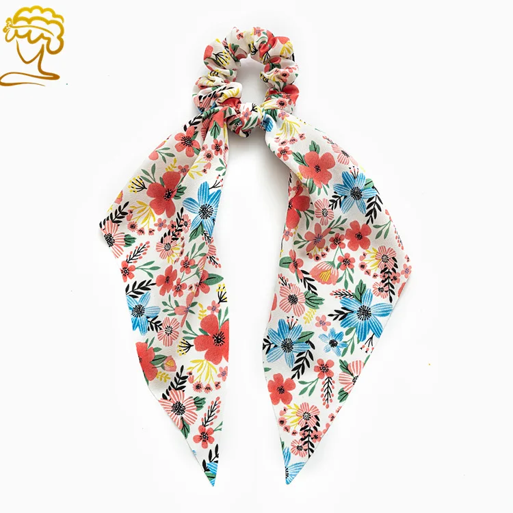 

Korean Bow Long Ribbon Hair Scrunchie Chiffon Floral Print Sweet Elastic Hair Band Ponytail Hair Scarf Hair Tie Hair Accessories