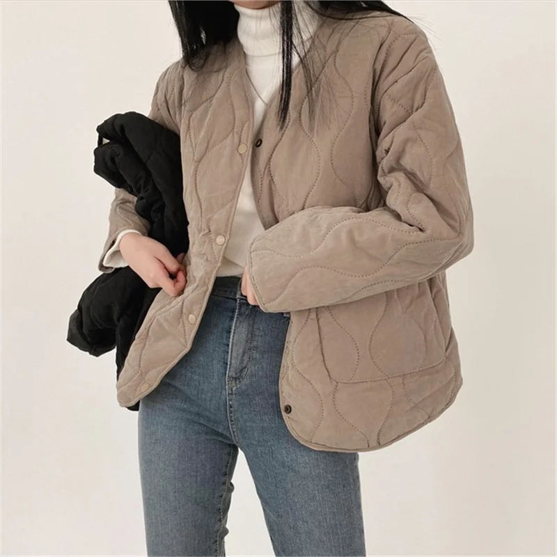 

2021HziriP OL New Autumn Winter Jacket Women Vintage Elegant Vneck Thick Velvet Liner Warm Coat Loose Outwear Parkas Female