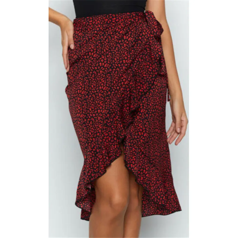 

Ursuper Women's Leopard Printed Skirts Summer High Waist Bodycon Wrap Short Mini Ruffles Lady Party Club Wear Irregular Skirt