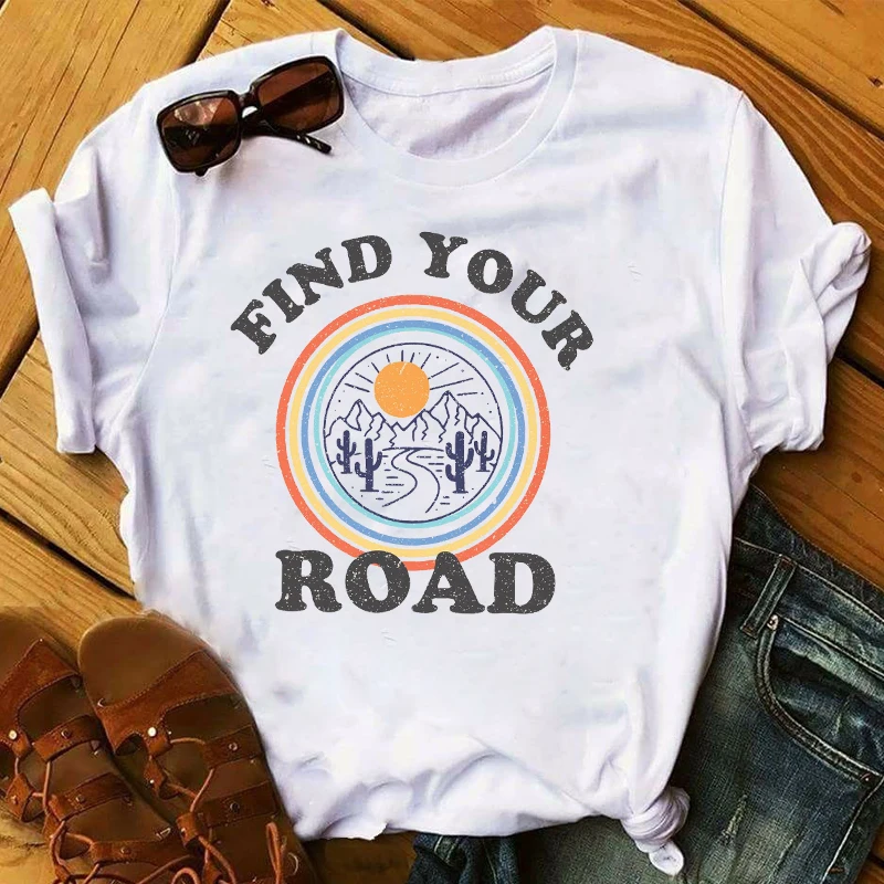 

Country Road Summer Fashion Clothing Print Lady Women's T-shirt Top Ladies Graphic Female Street style loose short sleeves Tee