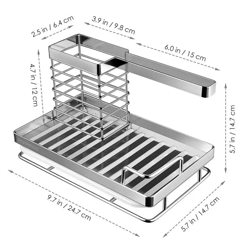 

HOMEMAXS Kitchen Sink Organizer Stainless Steel Dish Kitchen Utensils Holder Sponge Brush Rack With Drain Pan For Home Kitchen
