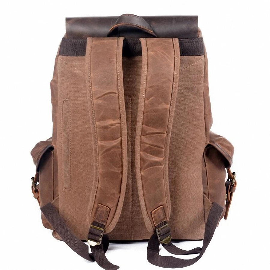 New 2020 Men's Vintage School Bags Travel Sports Camping Hiking Rucksack Quality Waxed Canvas Leather Casual Men Laptop Backpack | Спорт и