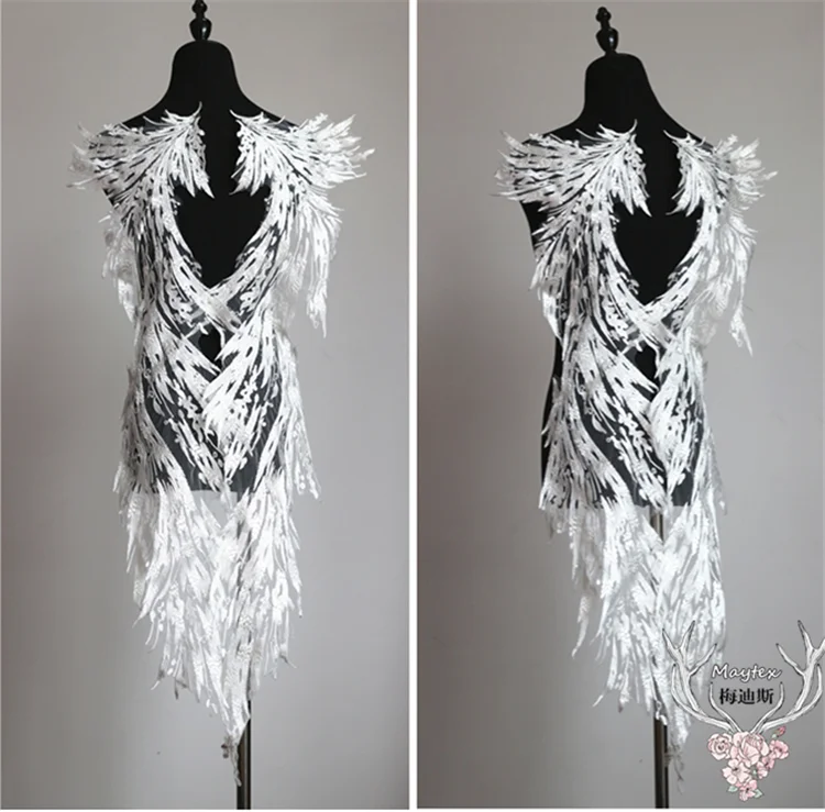 Слоновой кости большие крылья аппликация полиэстер вышитые кружева свадебное