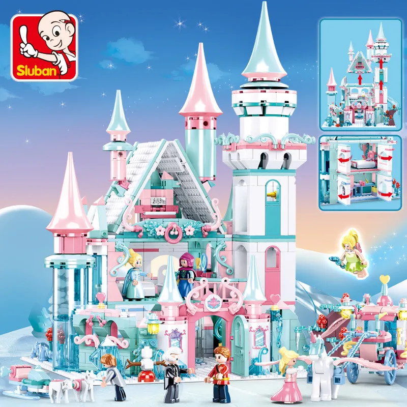 

Princess Snow Queen Elsa Magical Ice Castle Building Blocks Friends Horse Carriage DIY Bricks Figures Educational Toys for Girls